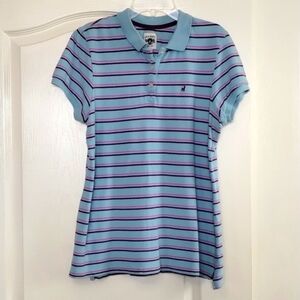 Old Navy sky blue pink burgundy stripe athletic prep polo top size large
